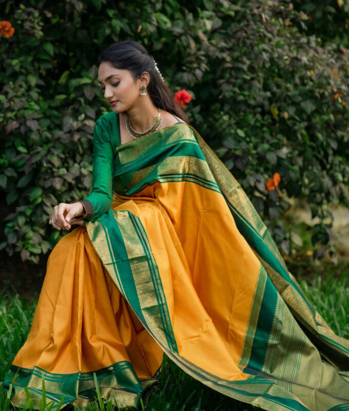 Yellow with Emerald Green best saree colour combinations