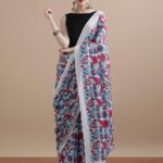 Jaipuri Cotton Printed Multi Color Mulmul Saree