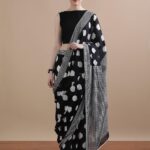 Jaipuri Cotton Printed Black Mulmul Saree