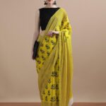 Jaipuri Cotton Printed Yellow Mulmul Saree