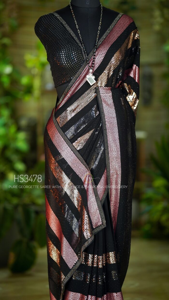 Black Designer Cocktail Party Wear Sequins Saree
