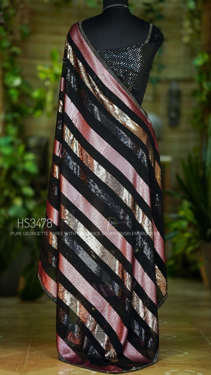 Black Designer Cocktail Party Wear Sequins Saree