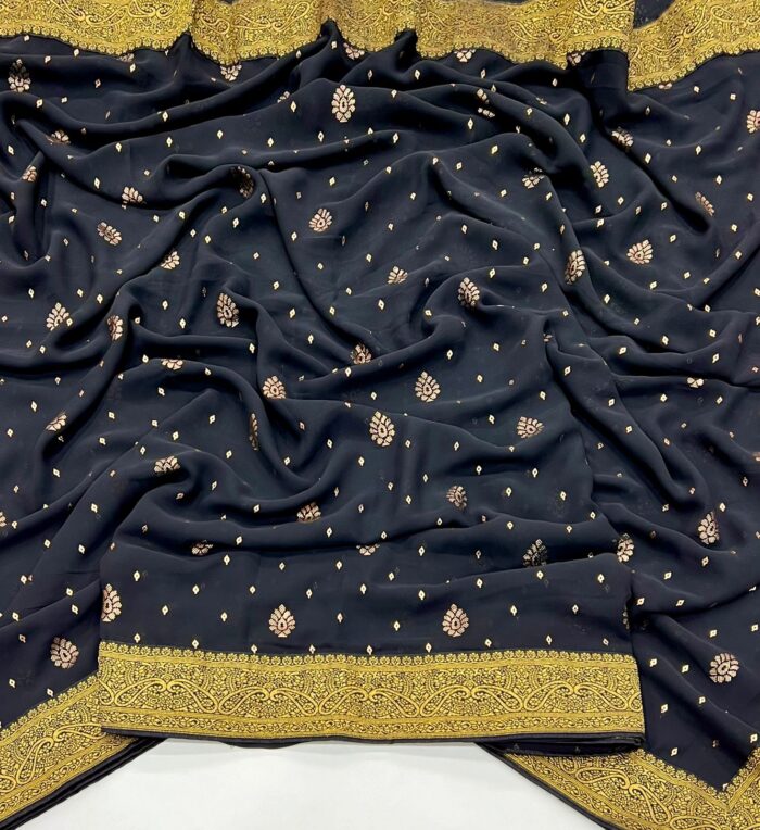 Designer Black Georgette Saree with Contrast Blouse