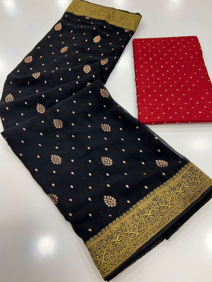 Designer Black Georgette Saree with Contrast Blouse