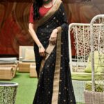 Designer Black Georgette Saree with Contrast Blouse