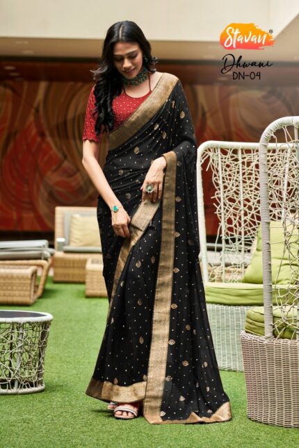 Designer Black Georgette Saree with Contrast Blouse