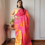 Pink Cotton MulMul Jaipuri Printed Saree with elegant traditional prints, lightweight breathable fabric, and matching blouse piece for a graceful ethnic look.