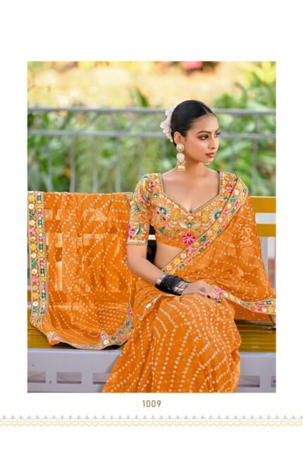 Bandhej Print Designer Georgette Saree With Heavy Blouse