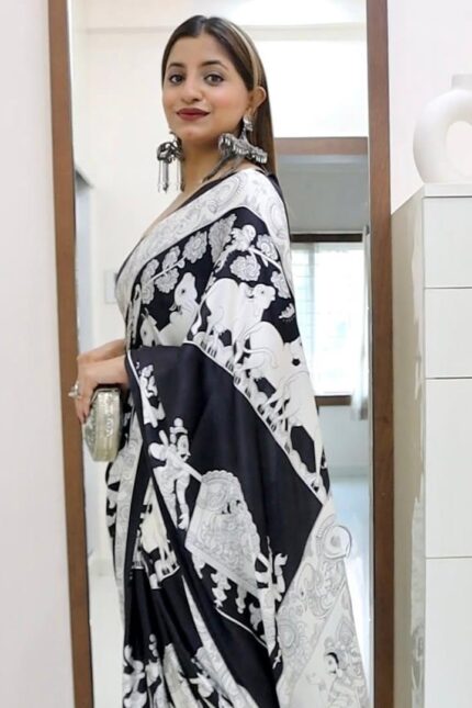 Semi Gajji Silk Kalamkari Print Saree