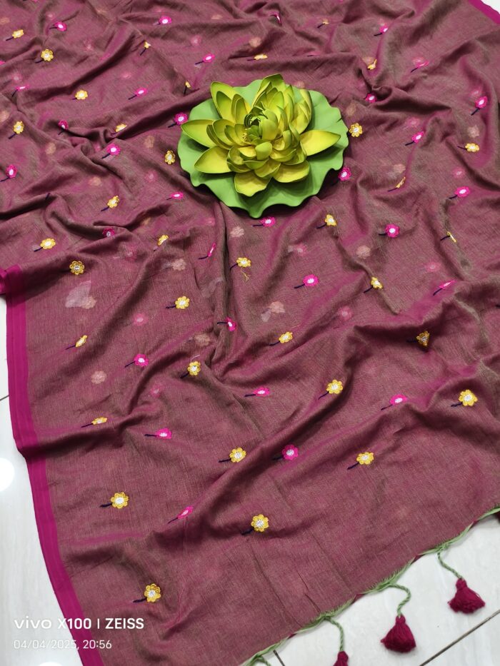 Mul Cotton with Allover Phool Embroidery Saree