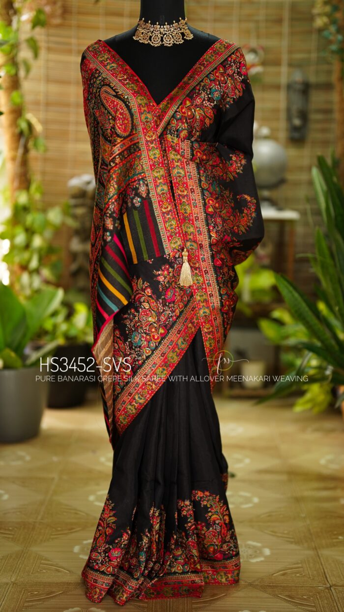 Meenakari Weaving Designer  Crepe Silk Saree