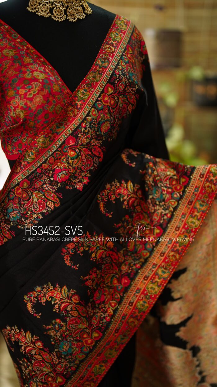 Meenakari Weaving Designer  Crepe Silk Saree