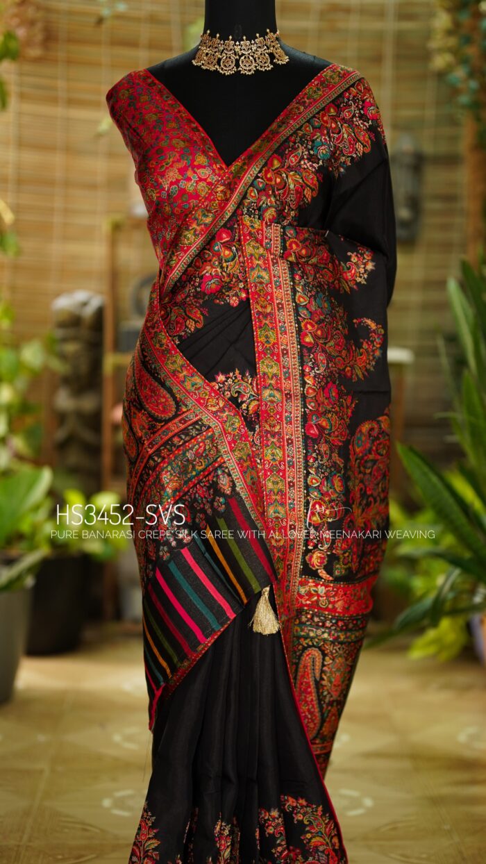 Meenakari Weaving Designer  Crepe Silk Saree