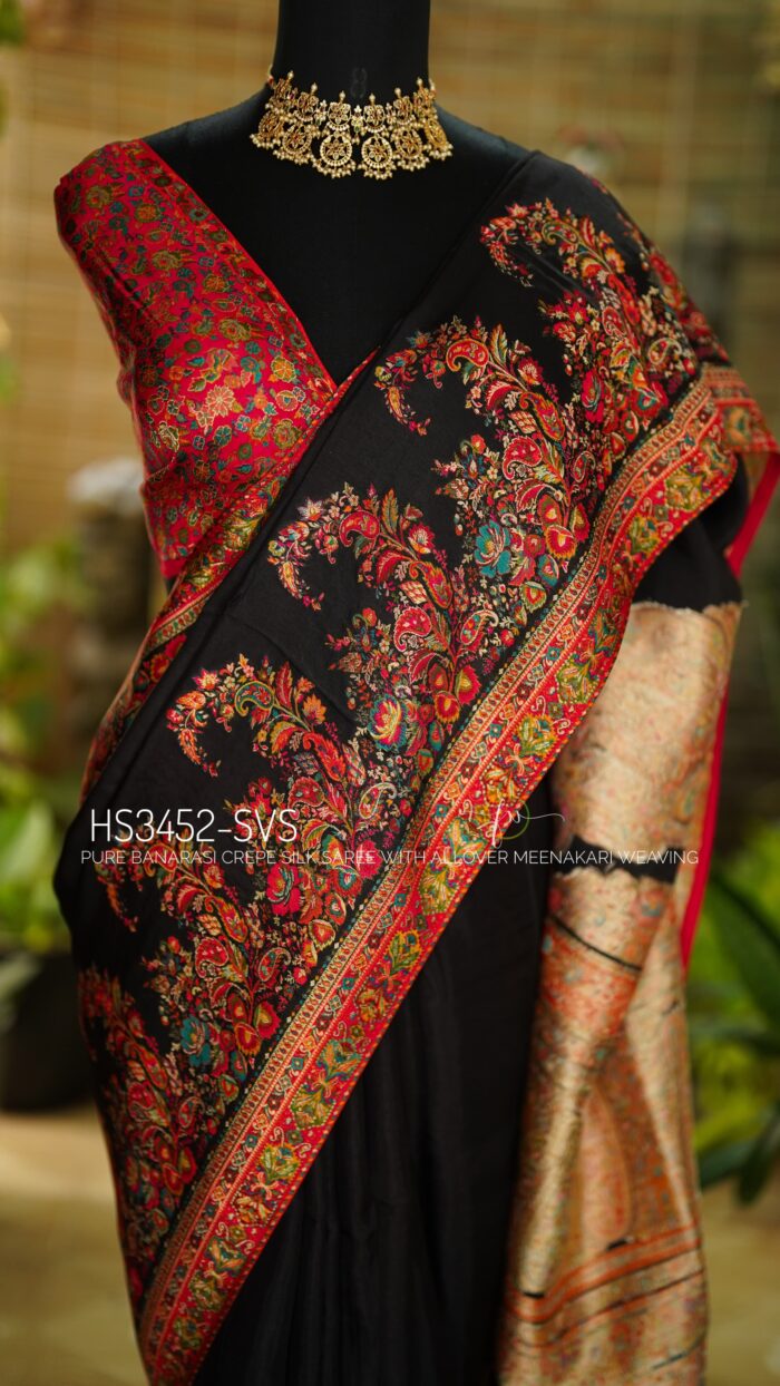 Meenakari Weaving Designer  Crepe Silk Saree