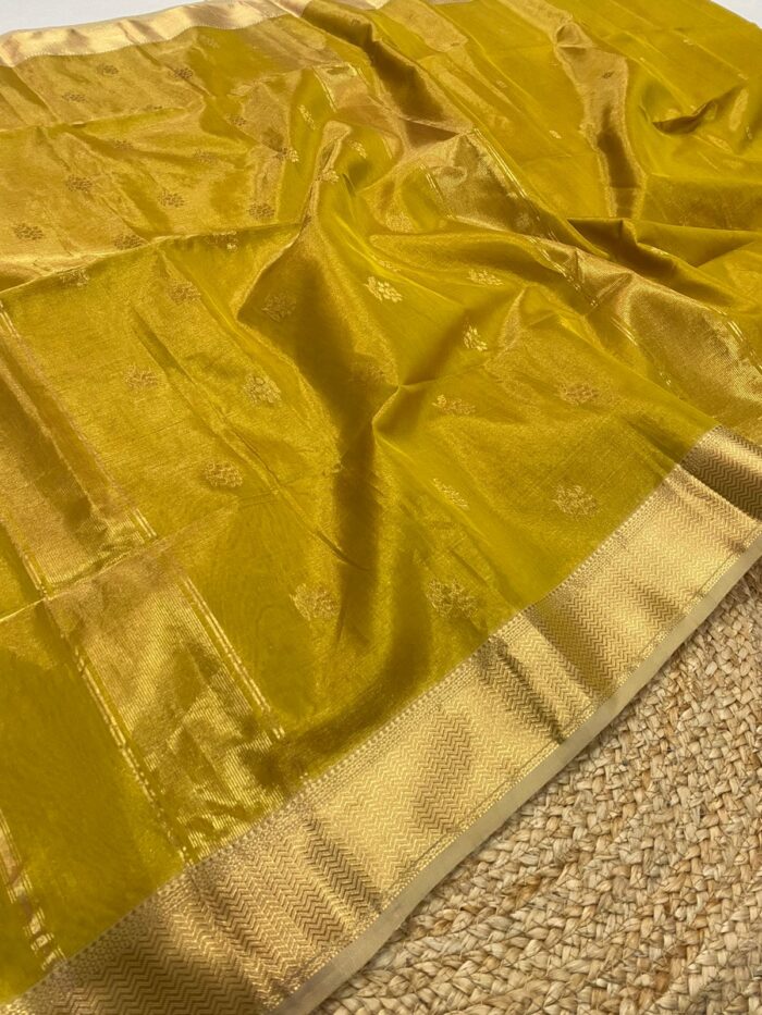 Tissue Maheshwari Silk Saree with Rose Butta.