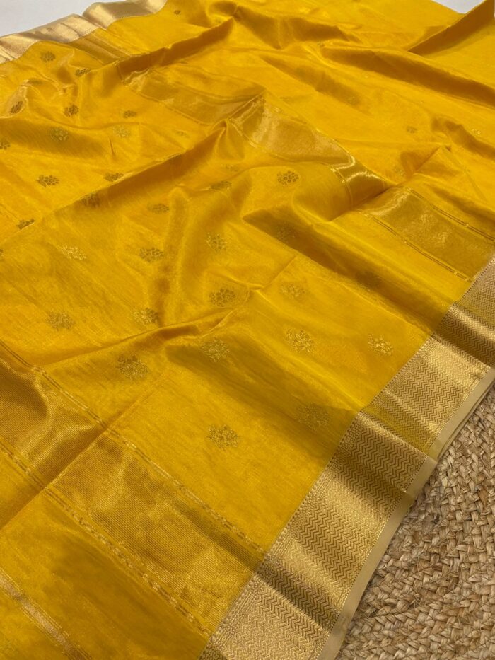 Tissue Maheshwari Silk Saree with Rose Butta.