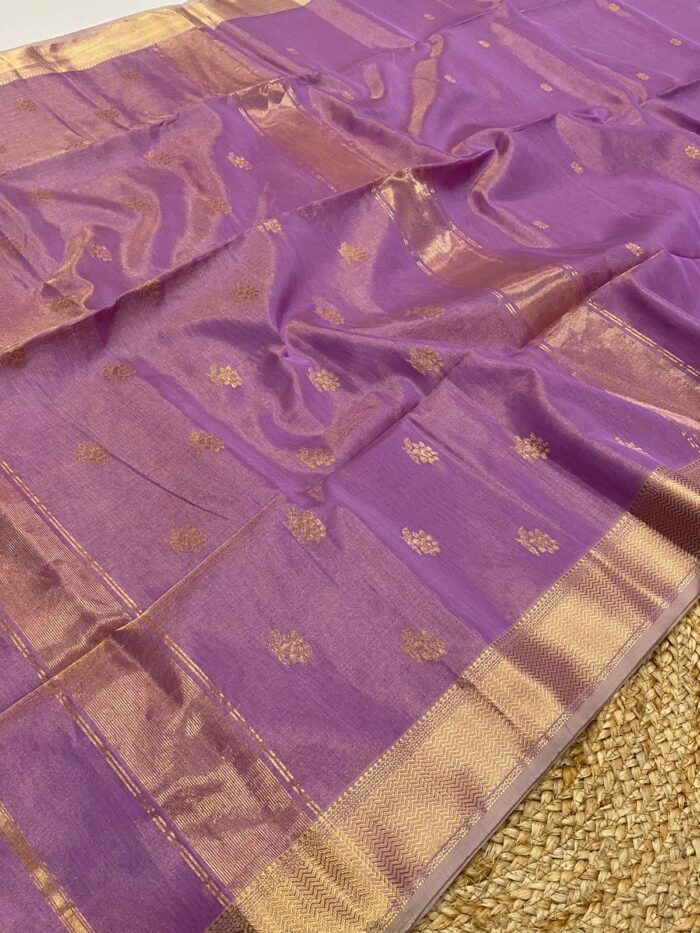 Tissue Maheshwari Silk Saree with Rose Butta.