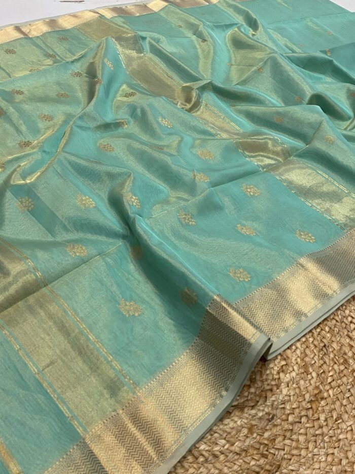 Tissue Maheshwari Silk Saree with Rose Butta.