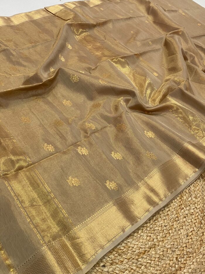 Tissue Maheshwari Silk Saree with Rose Butta.