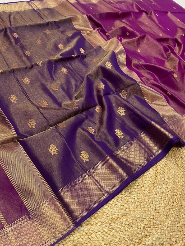 Tissue Maheshwari Silk Saree with Rose Butta.