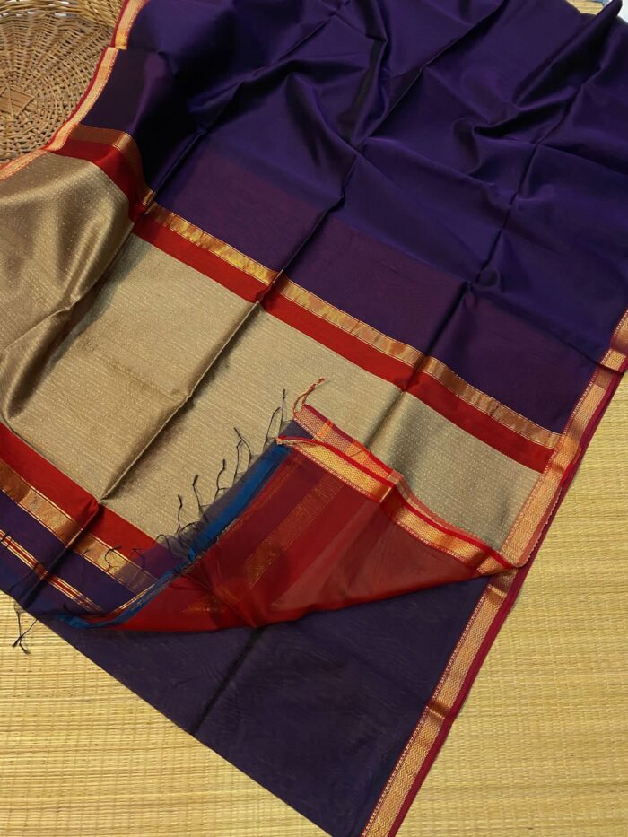Maheshwari Silk Sarees With Zari Small Border Jute Pallu