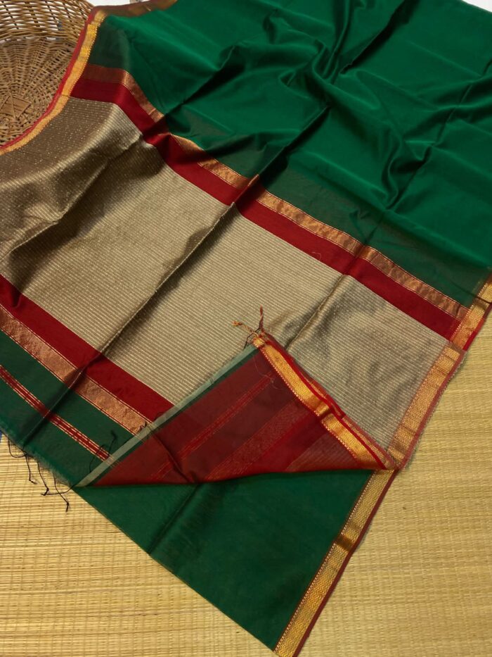 Maheshwari Silk Sarees With Zari Small Border Jute Pallu