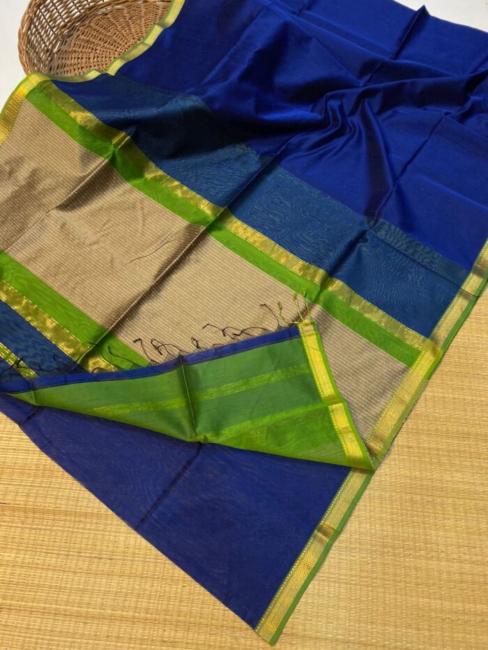 Maheshwari Silk Sarees With Zari Small Border Jute Pallu