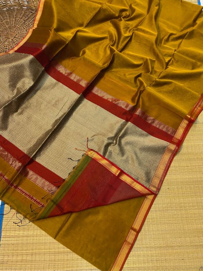 Maheshwari Silk Sarees With Zari Small Border Jute Pallu