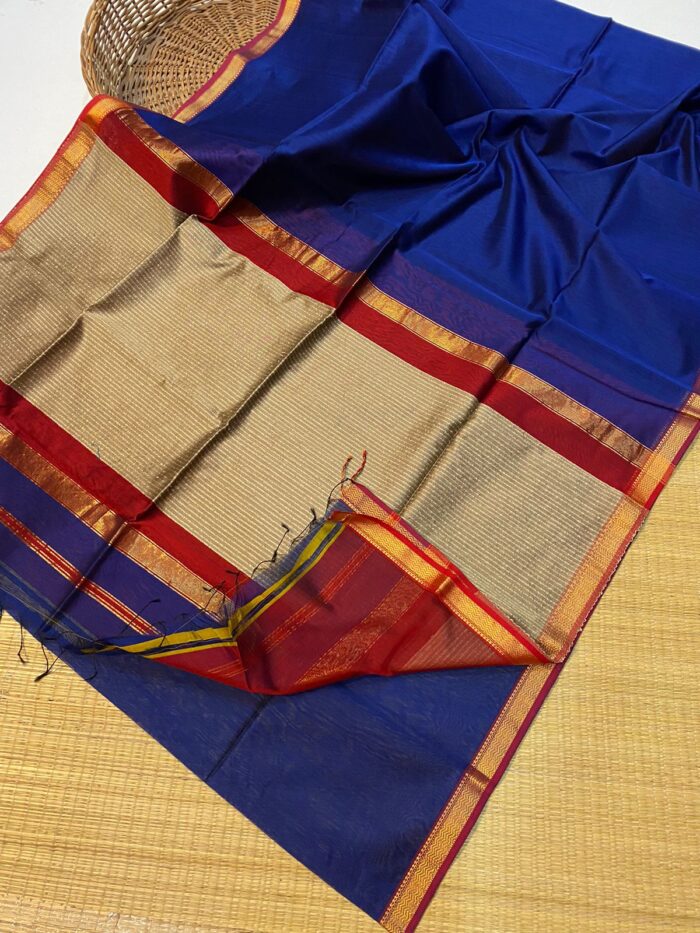 Maheshwari Silk Sarees With Zari Small Border Jute Pallu
