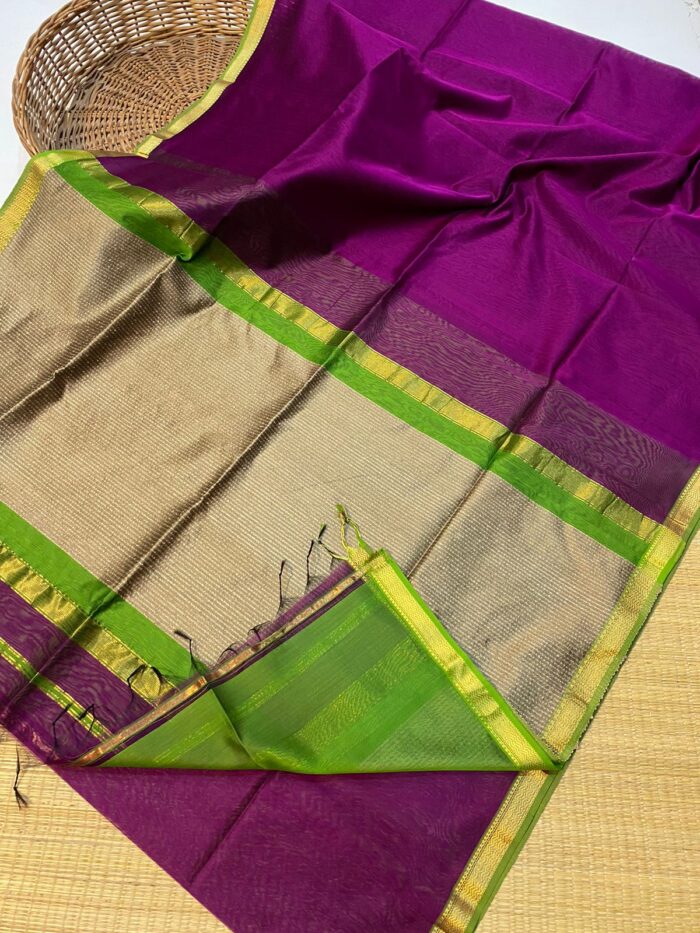 Maheshwari Silk Sarees With Zari Small Border Jute Pallu