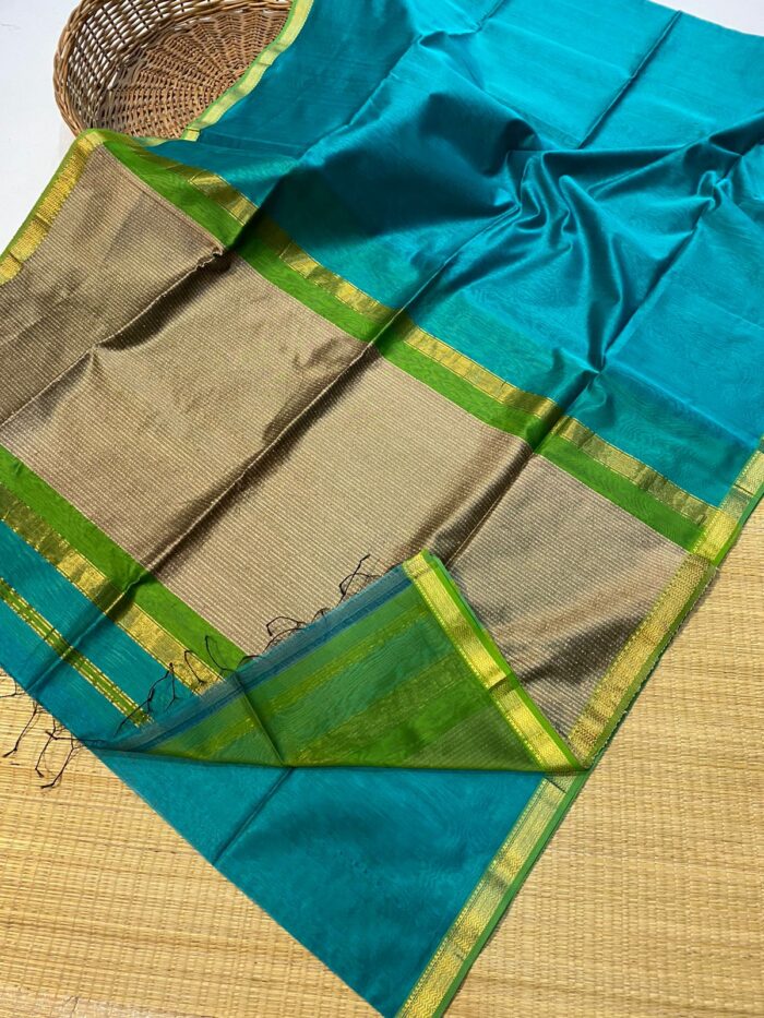 Maheshwari Silk Sarees With Zari Small Border Jute Pallu