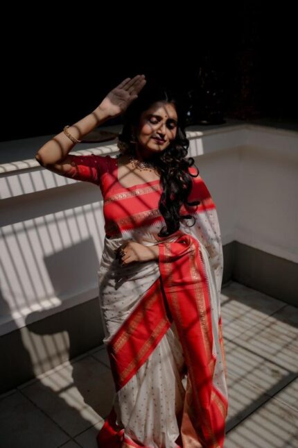 Red & White Silk Saree