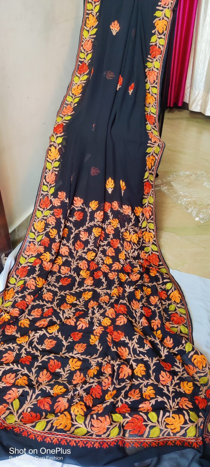 Kashmiri Aari Embroidery Black Georgette Saree