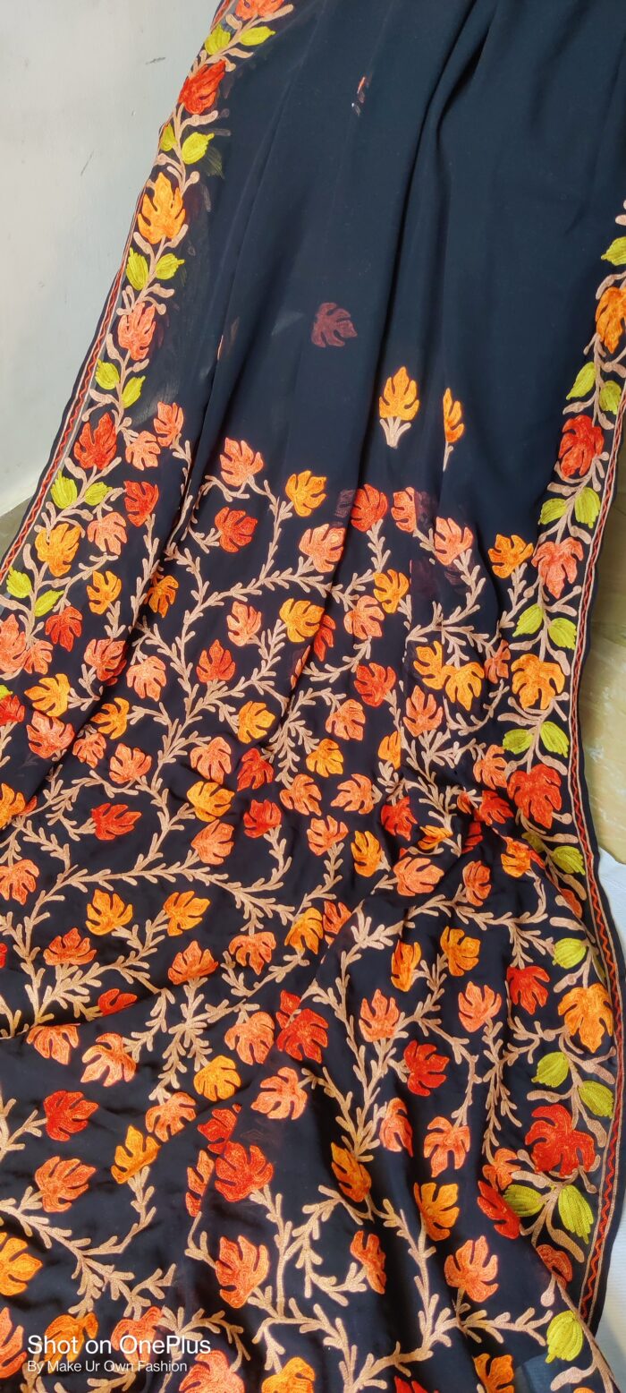 Kashmiri Aari Embroidery Black Georgette Saree