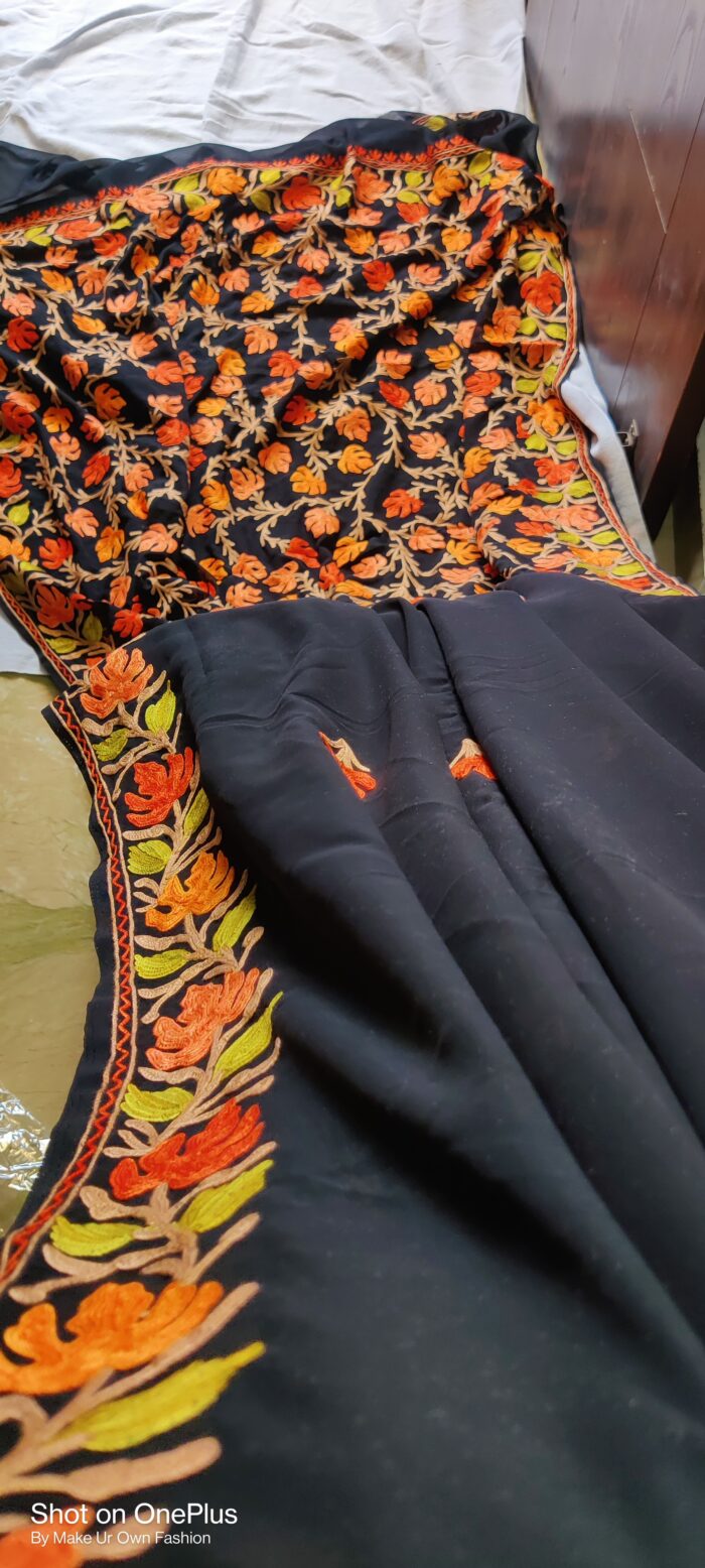 Kashmiri Aari Embroidery Black Georgette Saree