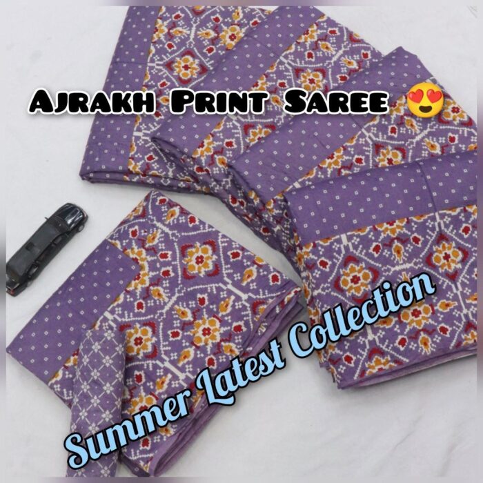 Soft Cotton HandCrafted Ajrakh Print Saree with Blouse Piece