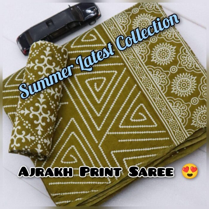 Soft Cotton HandCrafted Ajrakh Print Saree with Blouse Piece