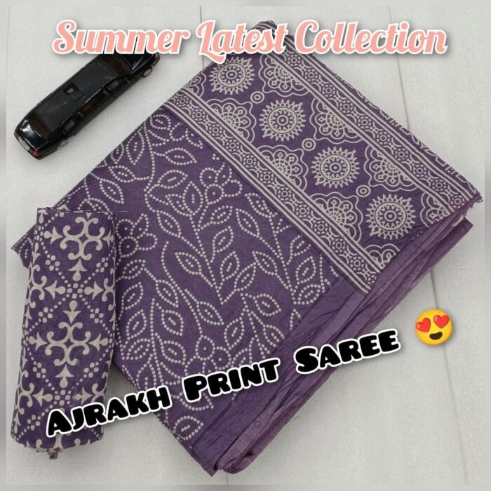 Soft Cotton HandCrafted Ajrakh Print Saree with Blouse Piece
