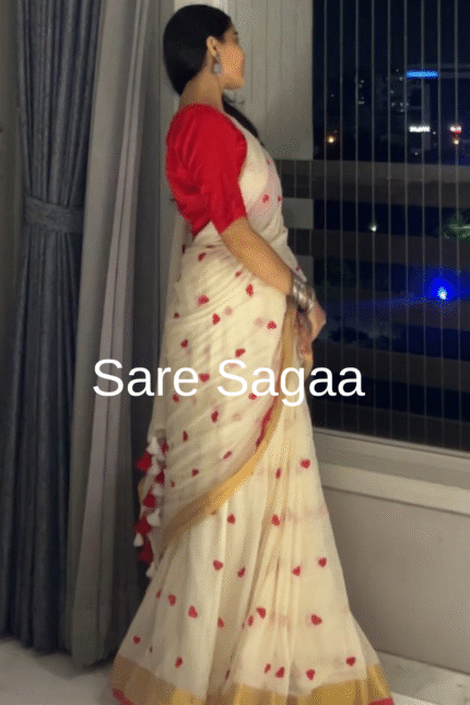 Dil Ki Dori-Half White Love Embroidery Pure Mul Saree with Zari Border
