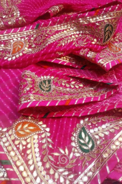 Sare Sagaa Pure Georgette Leheriya Pink Saree With Gotapatti Work