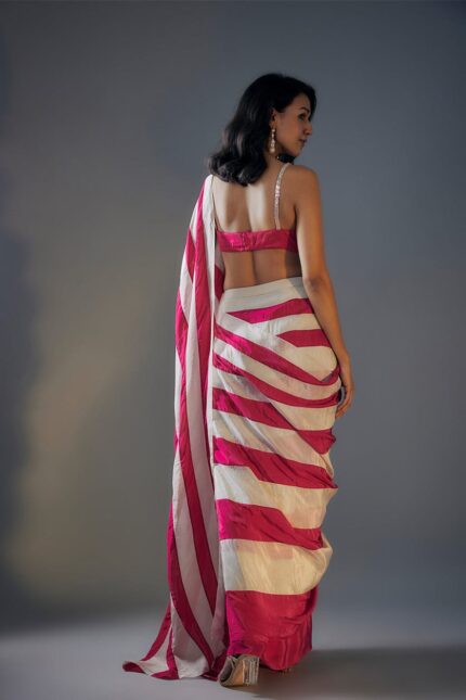 Semi Gajji Pink Shade Silk Satin Saree