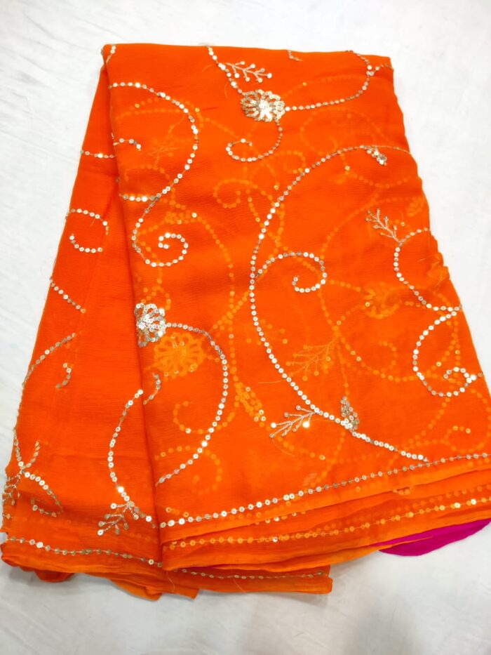 Pure Chiffon Saree With Sequins Work