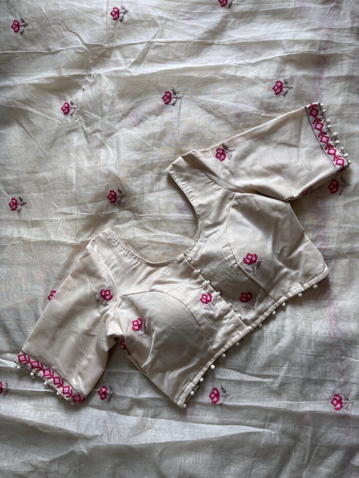 Pure Chanderi Saree With flower Embroidery On All Over The Saree