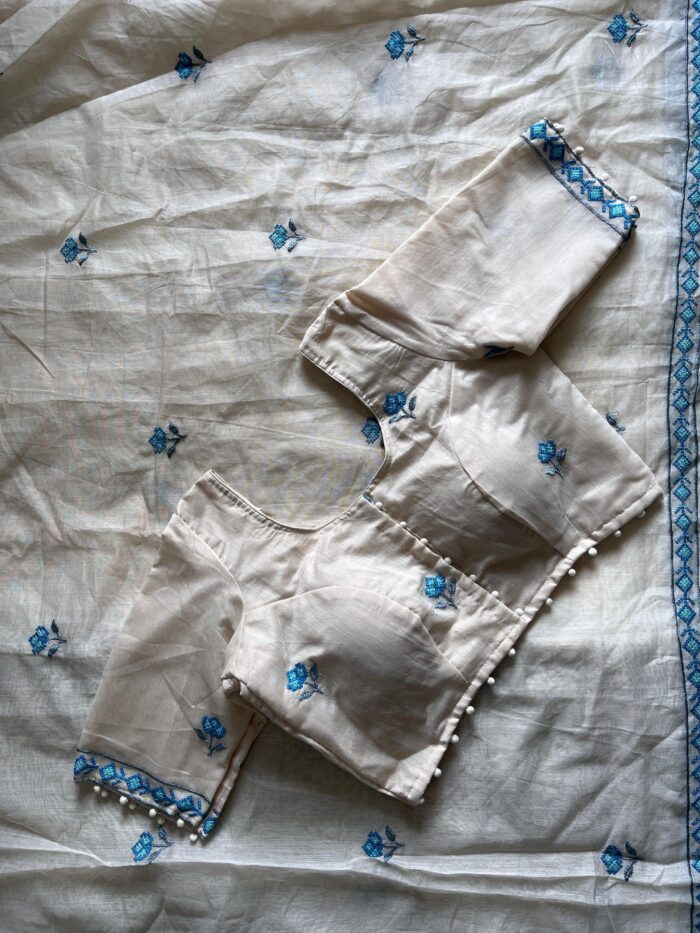 Pure Chanderi Saree With flower Embroidery On All Over The Saree