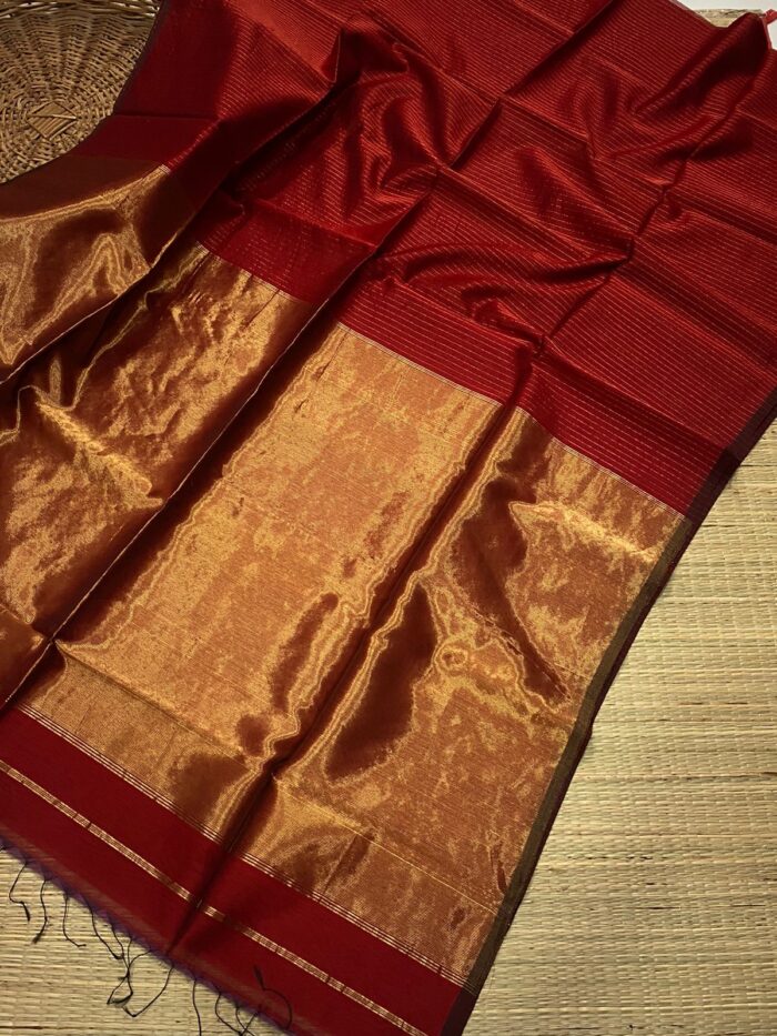 Maheshwari Handloom Zari Piping Border Zari Stripe Sarees
