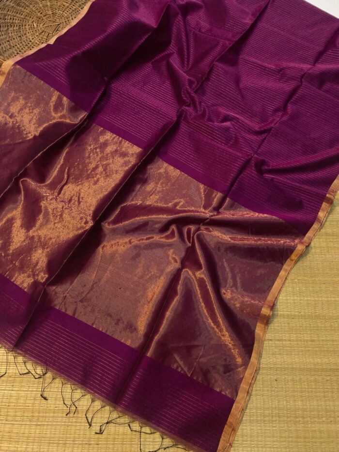 Maheshwari Handloom Zari Piping Border Zari Stripe Sarees