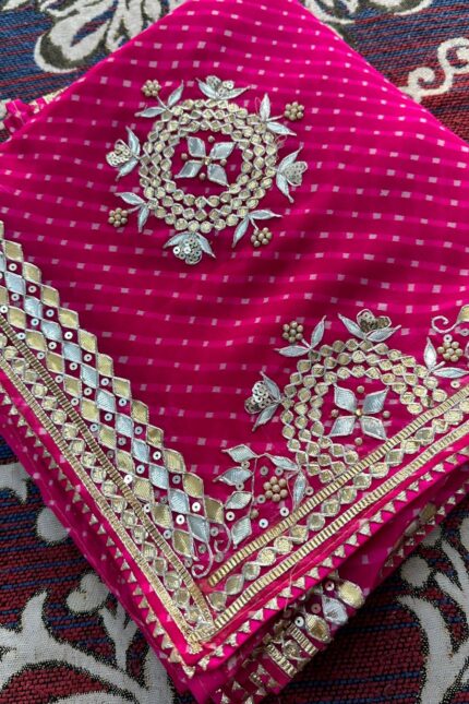 Sare Sagaa Pink Pure Georgette Leheriya Saree With Gotapatti Work