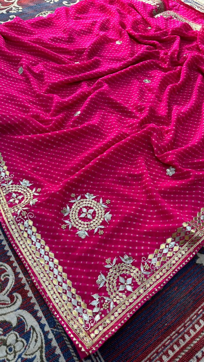 Sare Sagaa Pink Pure Georgette Leheriya Saree With Gotapatti Work