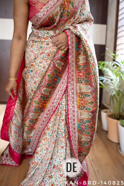 Embossed Kani Pure Brocade Weaving On Pure Munga Silk Saree