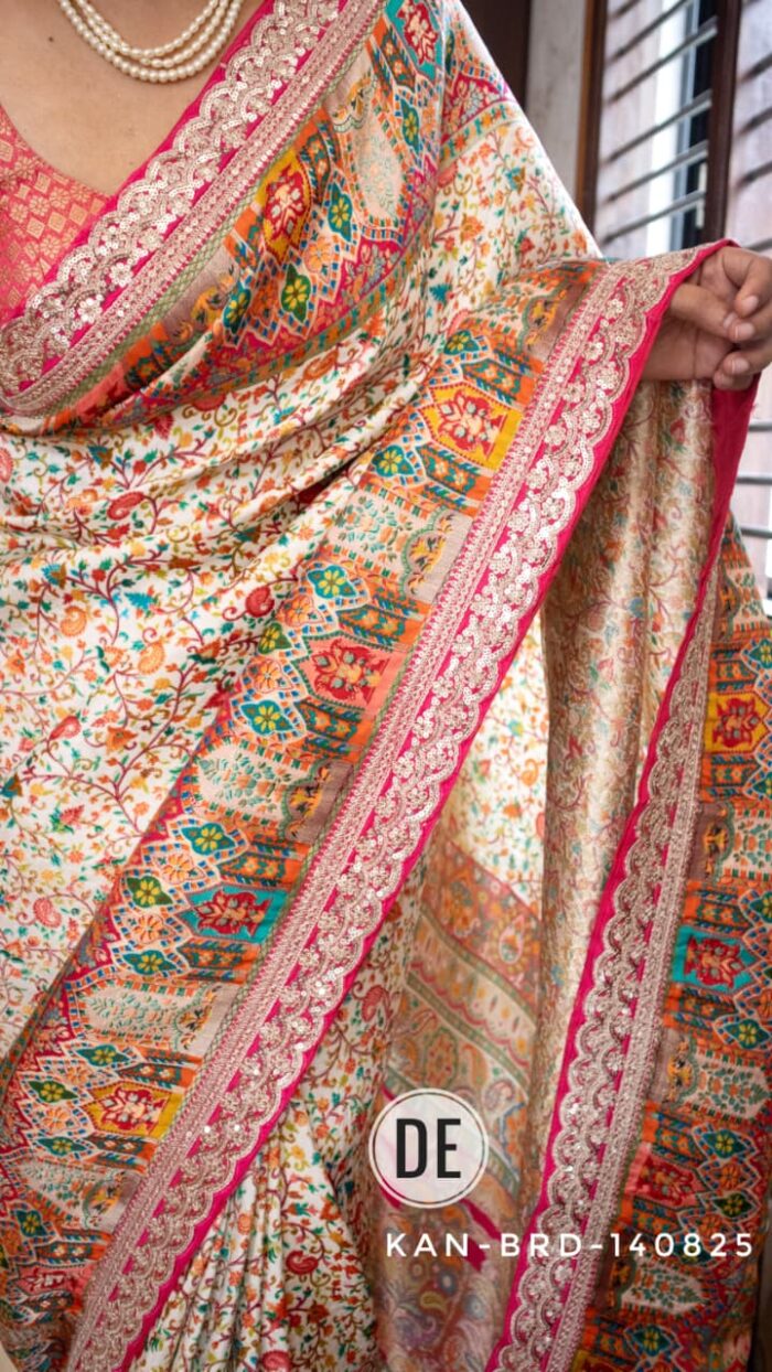 Embossed Kani Pure Brocade Weaving On Pure Munga Silk Saree